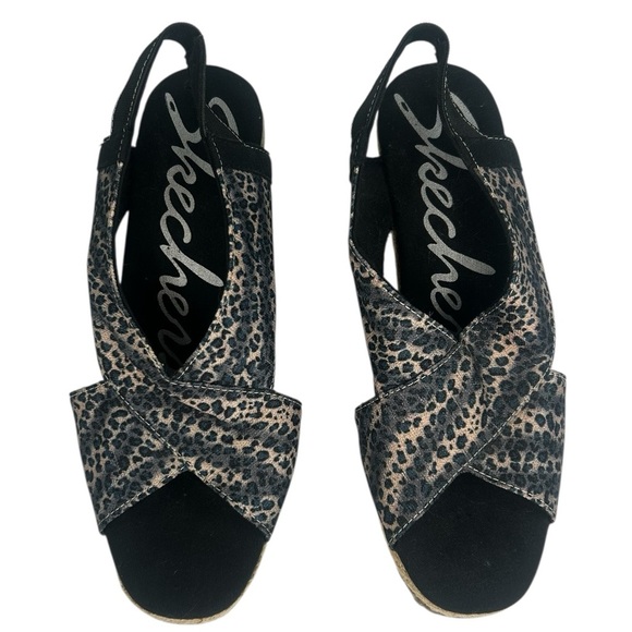Skechers Cali Club X Ray Tan Black Wedge Sandal Leopard Metallic Shoes 7.5 Comfy - Picture 2 of 14